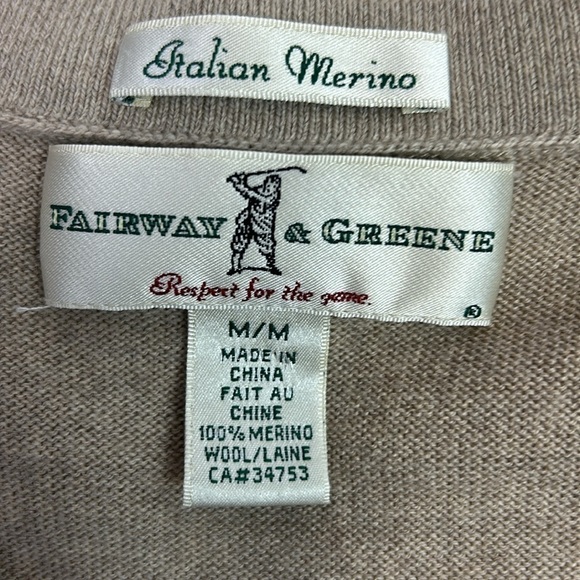 Fairway & Greene Italian Merino Wool Men’s V-Neck Beige Long Sleeve Golf… - Picture 2 of 6